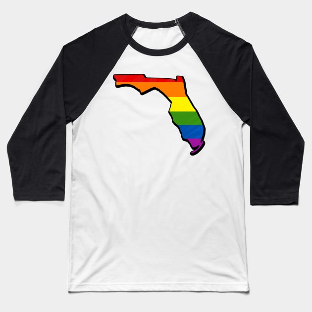 Rainbow Florida Outline Baseball T-Shirt by Mookle